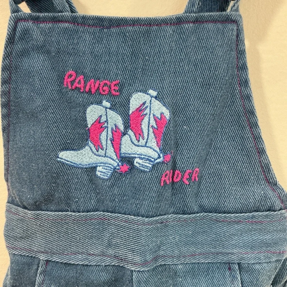 Rare Vintage Kids Girls Denim Overalls Embroidered Western Horse Rodeo Size 24M